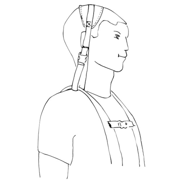 Drawing of Tumpline Trainer attached to pack with two shoulder straps